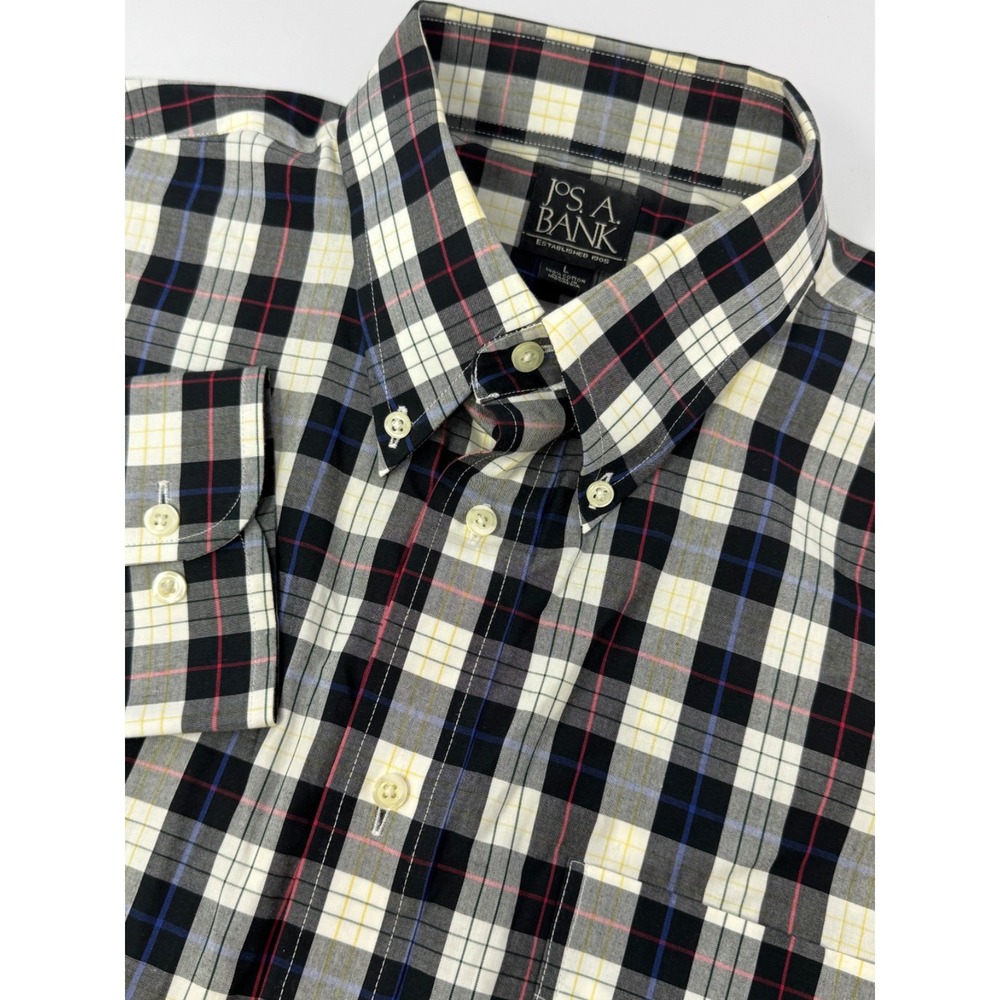 Jos. A. Bank Button Down Shirt Men's Size Large Black Plaid Long Sleeve B3